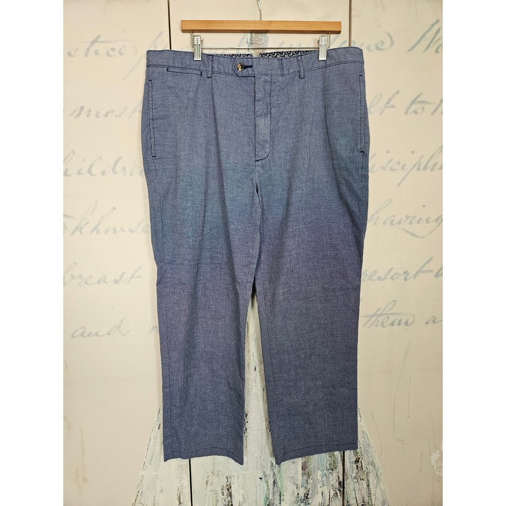 Cremieux Chino Pants 38x30 Blue Micro Check Cotton Straight Leg Business Casual